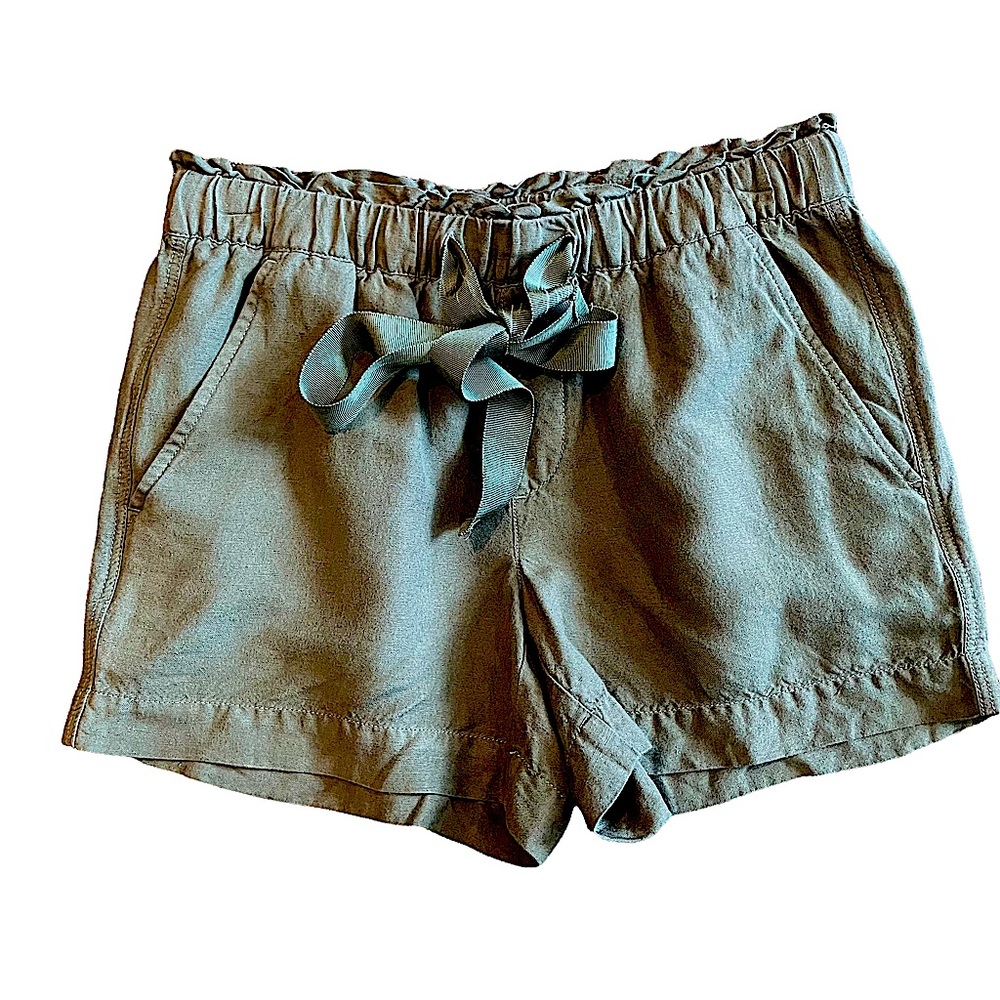 Loft - Linen Blend Elastic Tie Waist Pull-On
Shorts in Olive Green Size …